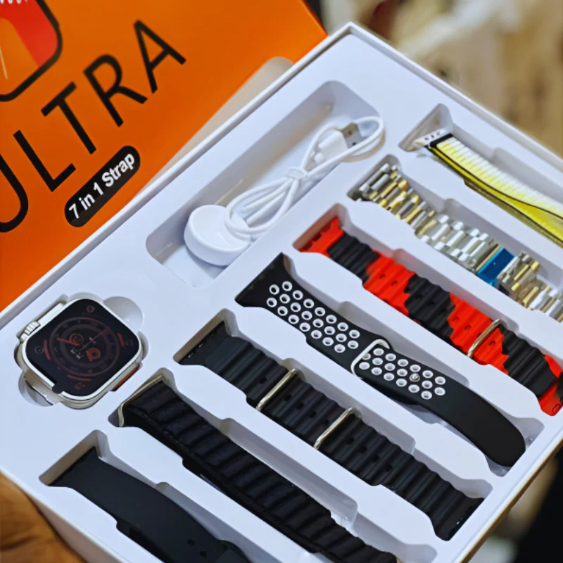 7 Strap Smartwatch with Silver Aluminium Case